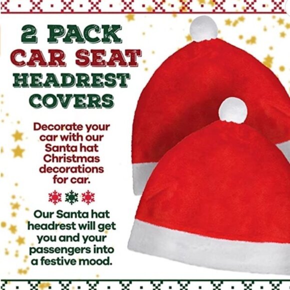 Santa Hat Car Seat Headrest Covers Auto Accessory Car Decoration 2 Pack - Picture 2 of 14